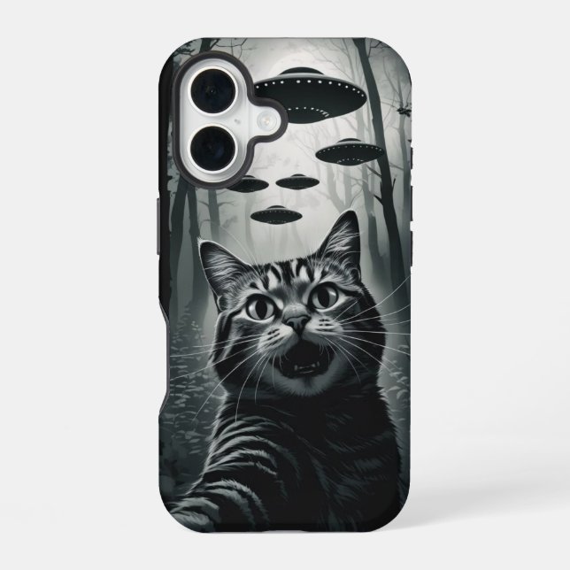 Katzen-Selfie-UFO-Entführung: Feline Alien-Begegnu iPhone 16 Hülle (Rückseite)