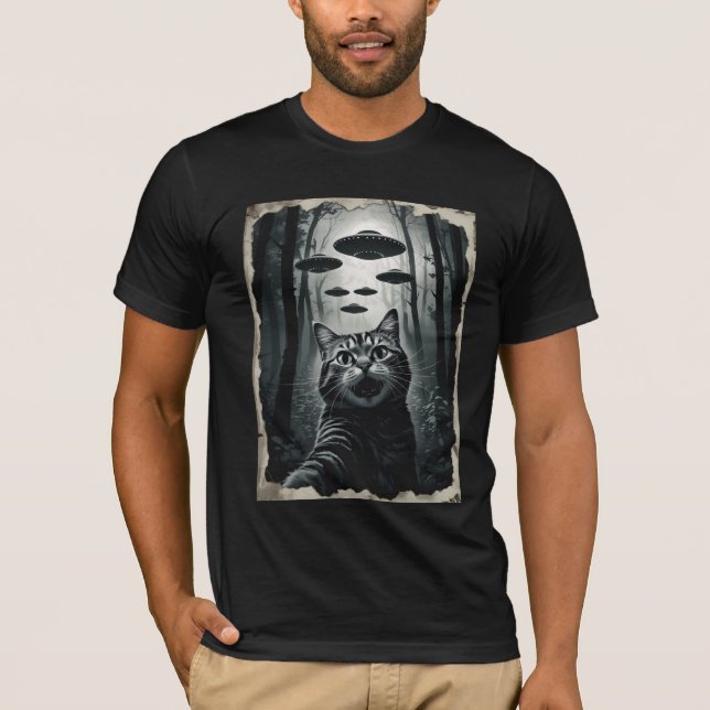 Katzen-Selfie-UFO-Entführung: Feline Alien-Begegnu T-Shirt (Vorderseite)
