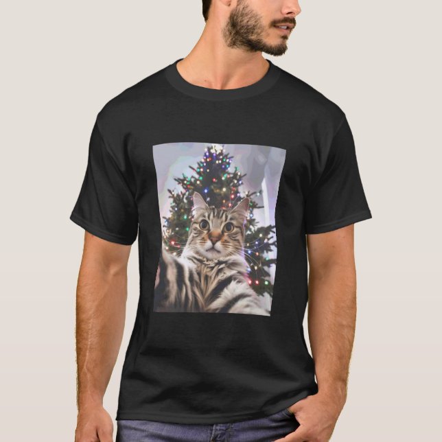 Katzen-Selfie-Weihnachtsbaum T-Shirt (Vorderseite)