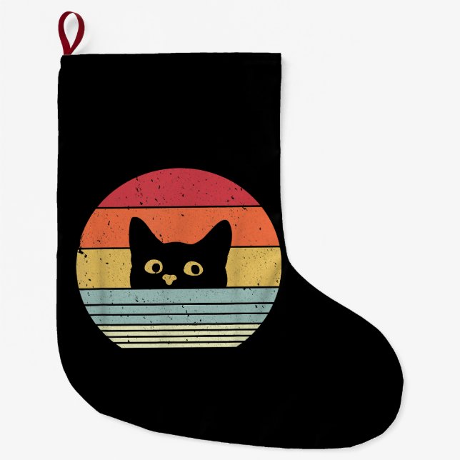 Katzen-Shirt. Retro-Stil Großer Weihnachtsstrumpf (Vorderseite)