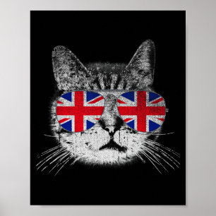 Katzen-Shirt Union Jack Flagge Land Retro England Poster