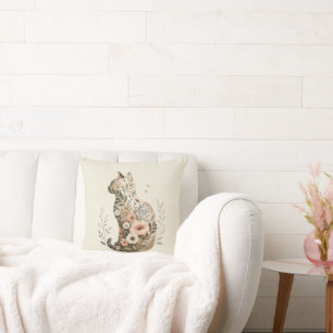 Katzen-Silhouette Floral Boho Wildblume Kissen