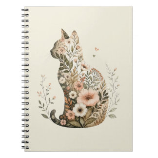 Katzen-Silhouette Floral Boho Wildblume Notizblock