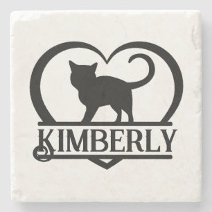 Katzen-Silhouette Herz geteiltes Monogramm Steinuntersetzer