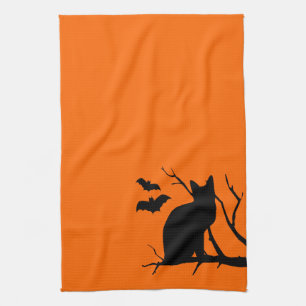 Katzen-Silhouette-orange Halloween-Küchen-Tuch Geschirrtuch
