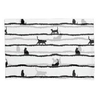 Katzen-Silhouette Streifen Abstractes Handgezeichn Kissenbezug