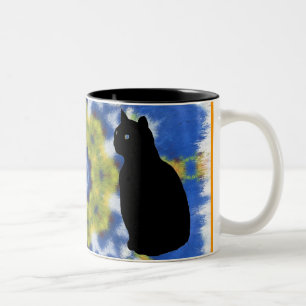 Katzen-Silhouette und Krawatten-Tasse Zweifarbige Tasse