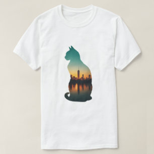 Katzen-Silhouette Urbaner Sonnenuntergang T-Shirt