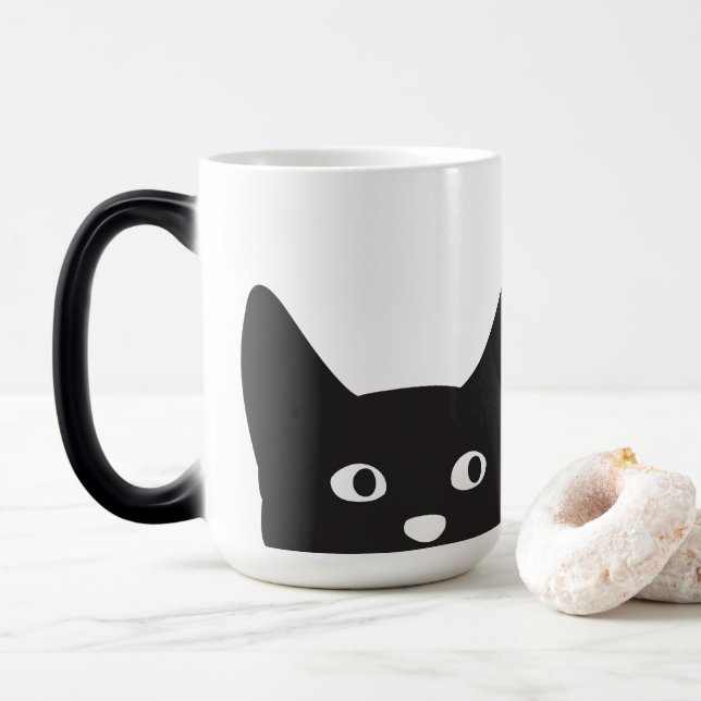 Katzen-Silhouette-verwandelnde Tasse (Mit Donut)