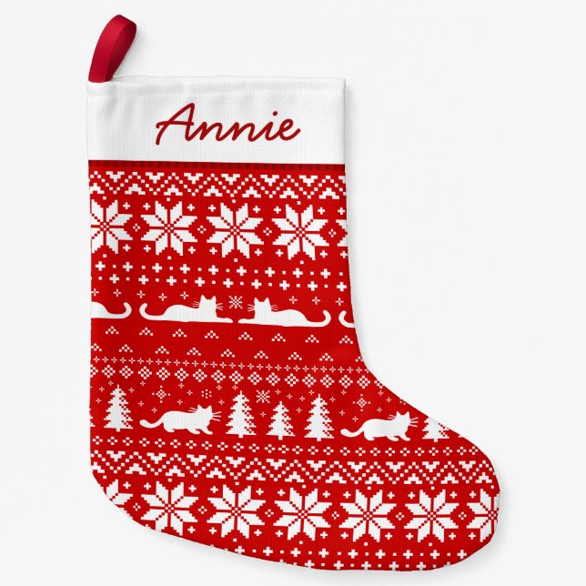 Katzen-Silhouette-Weihnachtsstrickjacke-Muster Kleiner Weihnachtsstrumpf (Vorderseite)