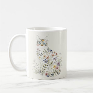 Katzen-Silhouette-Wildblumen-Tasse Kaffeetasse