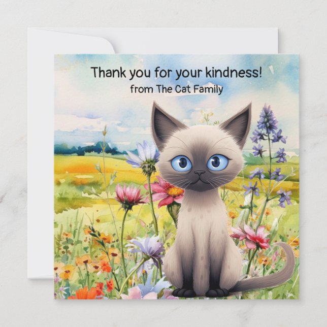 Katzen sind im Feld Blume Dankeskarte (Vorderseite)