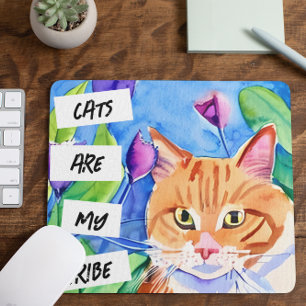 Katzen sind mein Stamm Orange Katze und Blumen Mousepad