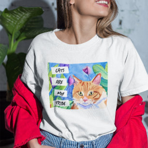 Katzen sind mein Stamm Orange Katze und Blumen T-Shirt
