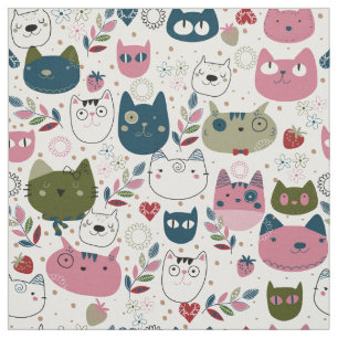 Katzen sind mit gedämpftem, aquamarin-rosa Muster  Stoff