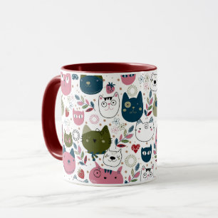 Katzen sind mit gedämpftem, aquamarin-rosa Muster  Tasse