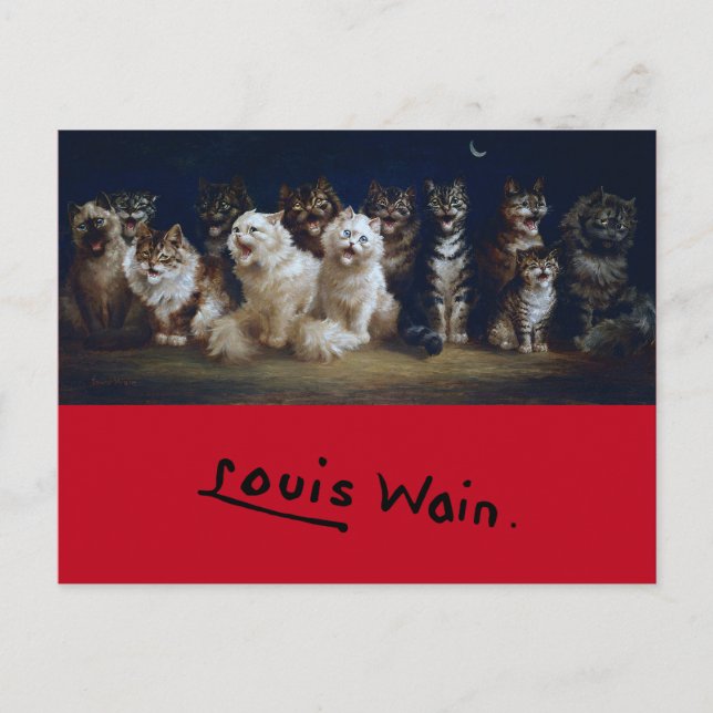 Katzen Singen Weihnachtslieder, Louis Wain Postkarte (Vorderseite)