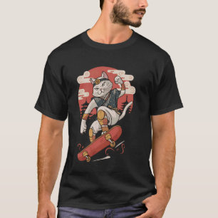Katzen-Skateboarding Vintage Japanische Ukiyo-e Ku T-Shirt