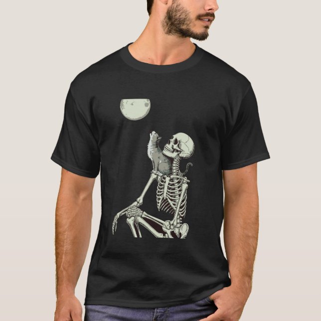 Katzen-Skelett Halloween T-Shirt (Vorderseite)