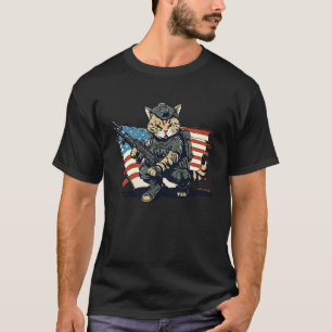 Katzen Soldat Amerikanische Handfeuerwaffen Waffen T-Shirt