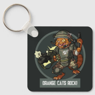 Katzen-Soldat Cartoon Orange Katzen Rocken! Kunstw Schlüsselanhänger