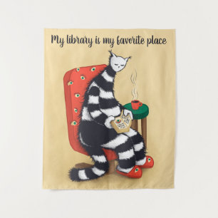 Katzen-Spaß-Bibliothek lesen Wandteppich