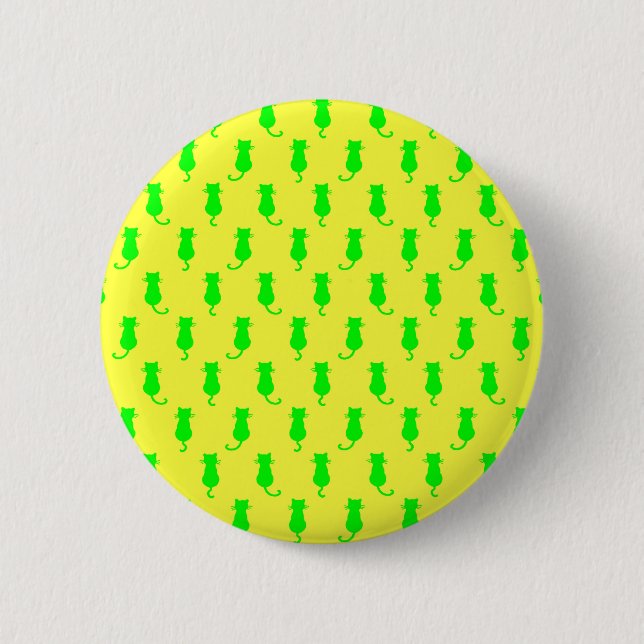 Katzen-Spaß für immer Whimsical Grüne Katzen Gelb Button (Vorderseite)