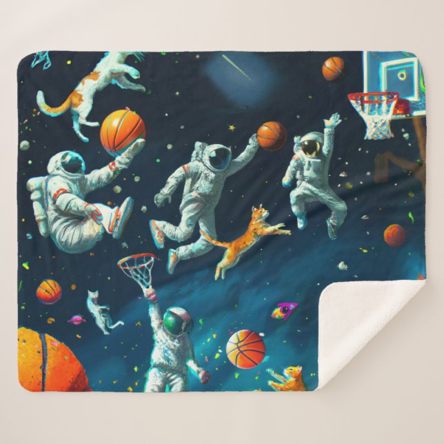 Katzen spielen Basketball im Weltraum mit Astronau Sherpadecke (Vorderseite (Horizontal))