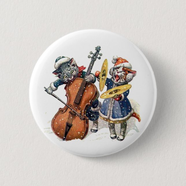 Katzen spielen Cello und Cymbals im Schnee Button (Vorderseite)