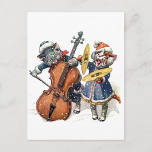 Katzen spielen Cello und Cymbals im Schnee Postkarte