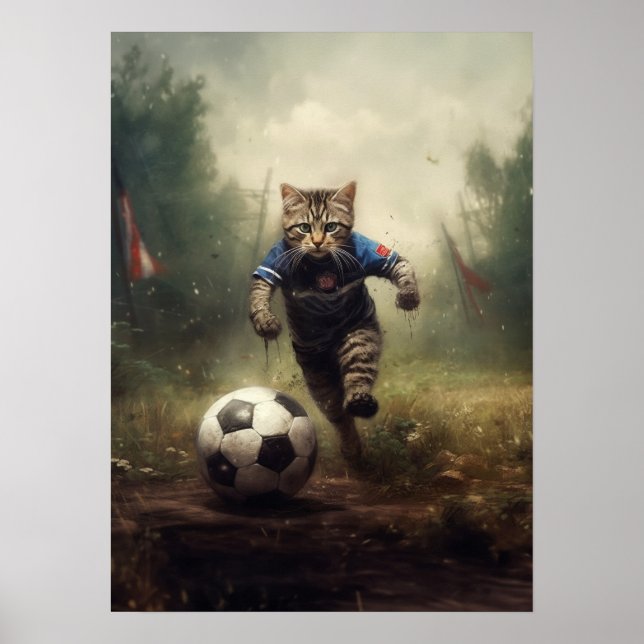 Katzen spielen Fußball Poster (Vorne)