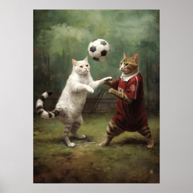 Katzen spielen Fußball Poster (Vorne)