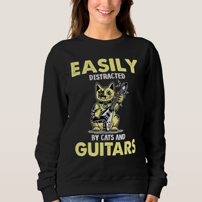 Katzen spielen Gitarre leicht ablenkbar von Katzen Sweatshirt (Vorderseite)
