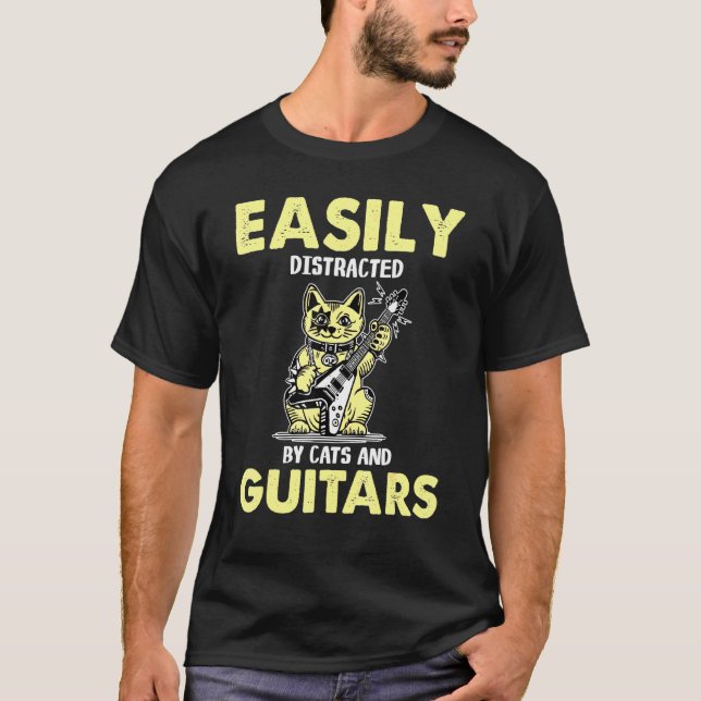 Katzen spielen Gitarre leicht ablenkbar von Katzen T-Shirt (Vorderseite)
