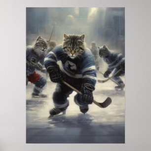 Katzen spielen Hockey Poster