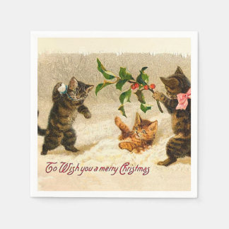 Katzen spielen im Schnee Vintage Weihnachten Serviette