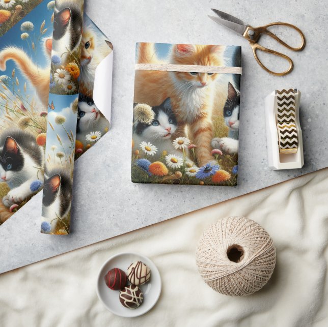 Katzen Spielen in Blume Cat Lover Geschenkpapier (Kunsthandwerk)