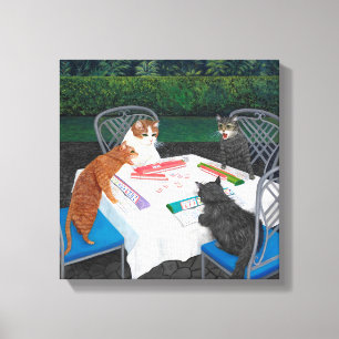 Katzen spielen Mahjong Leinwanddruck