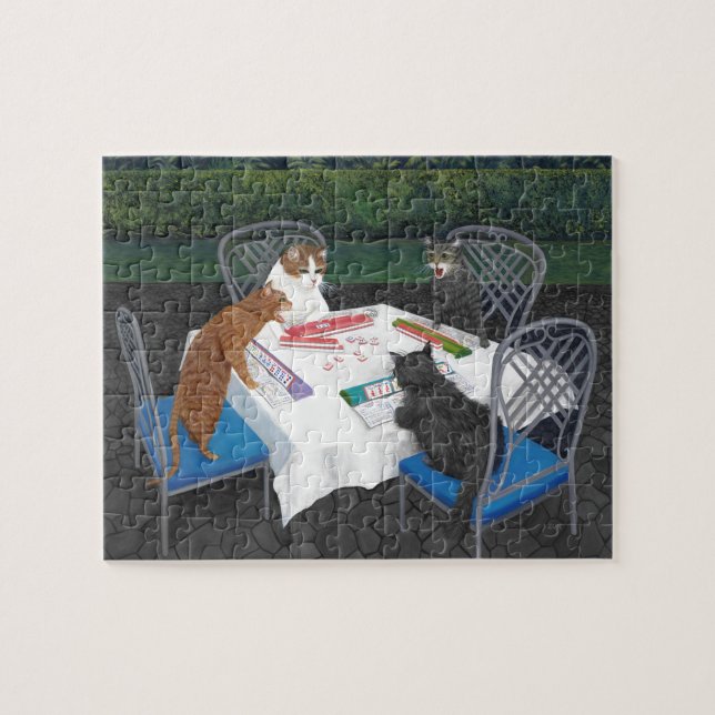 Katzen spielen Mahjong. Meowjongg Puzzle (Horizontal)