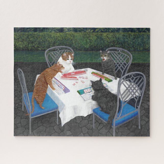Katzen spielen Mahjong. Meowjongg Puzzle (Horizontal)
