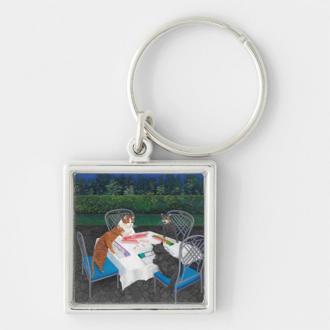 Katzen spielen Mahjong Schlüsselanhänger (Vorne)