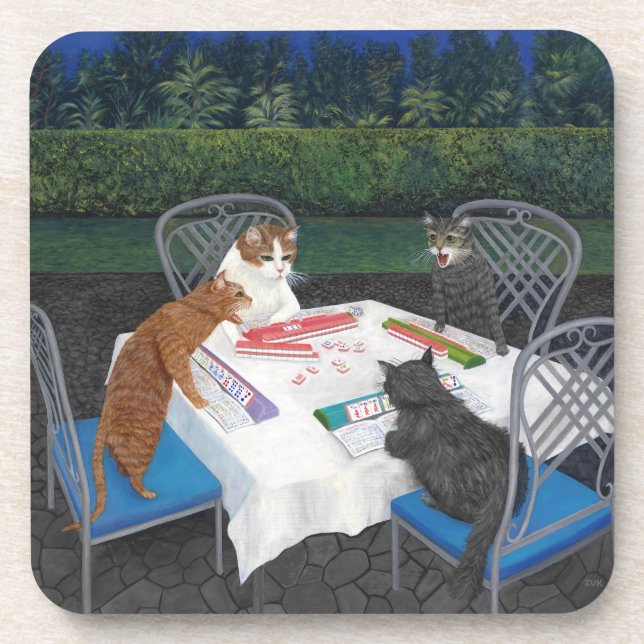 Katzen spielen Mahjong Untersetzer (Vorderseite)