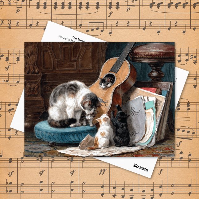 Katzen spielen mit Gitarre Henriëtte Ronner Knip Postkarte (Von Creator hochgeladen)