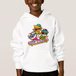 Katzen spielen Skateboard mit Brillen Hip Hop Hut Hoodie