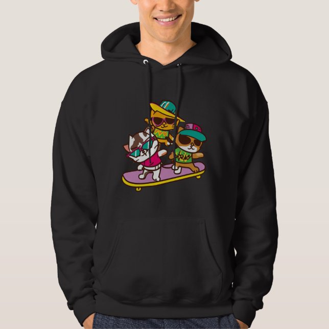 Katzen spielen Skateboard mit Brillen Hip Hop Hut Hoodie (Vorderseite)