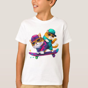 Katzen spielen Skateboard mit Brillen Hip Hop Hut T-Shirt