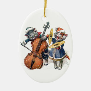 Katzen spielen Weihnachtsmusik im Schnee Keramikornament