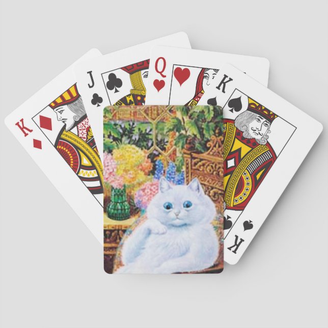 Katzen-Spielkarten Louis Wain, weiße Katze im Spielkarten (Rückseite)