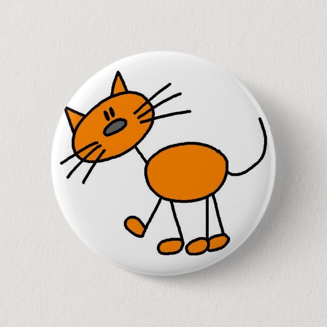 Katzen-Strichmännchen-Knopf Button (Vorderseite)