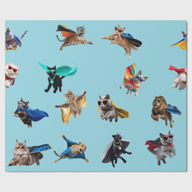 Katzen Superhelden Geschenkpapier (Saum)